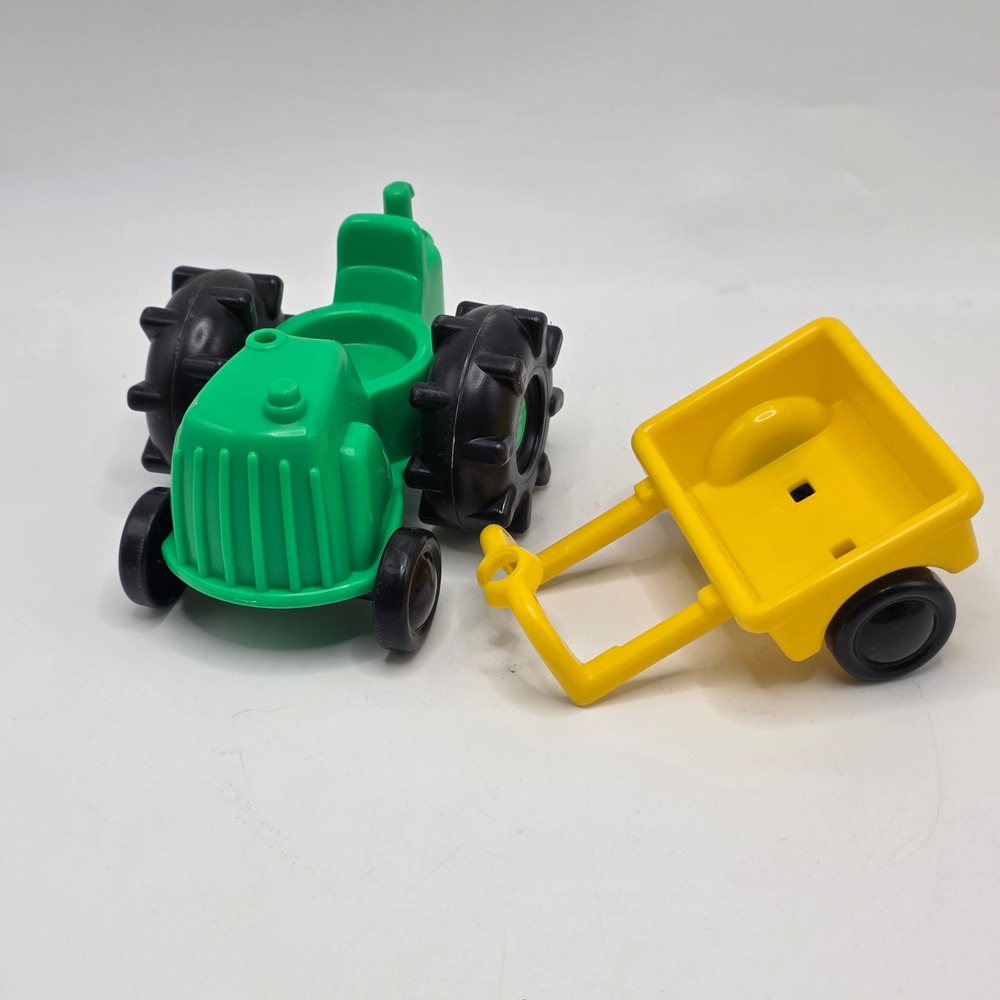 Fisher-Price Little People Green Tractor Yellow Trailer 1995 Farm Toy USA Made
